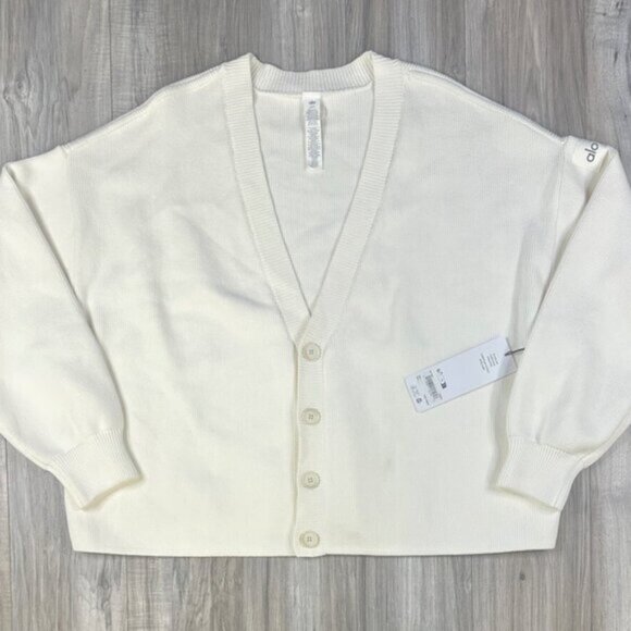 Alo Yoga Scholar Cardigan Sweater White - Picture 2 of 5